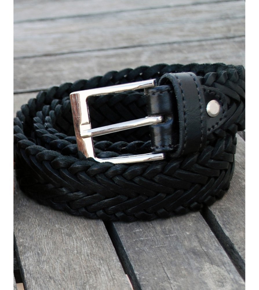 Black belts in braided leather with silver buckle