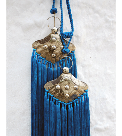 Tassels and metal curtain tie backs in large with Moroccan Berber design