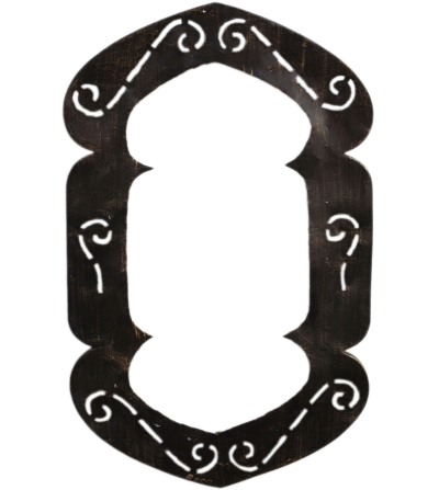 Medium handcrafted Moroccan double ended horseshoe cut out metal mirror frame on a natural white background