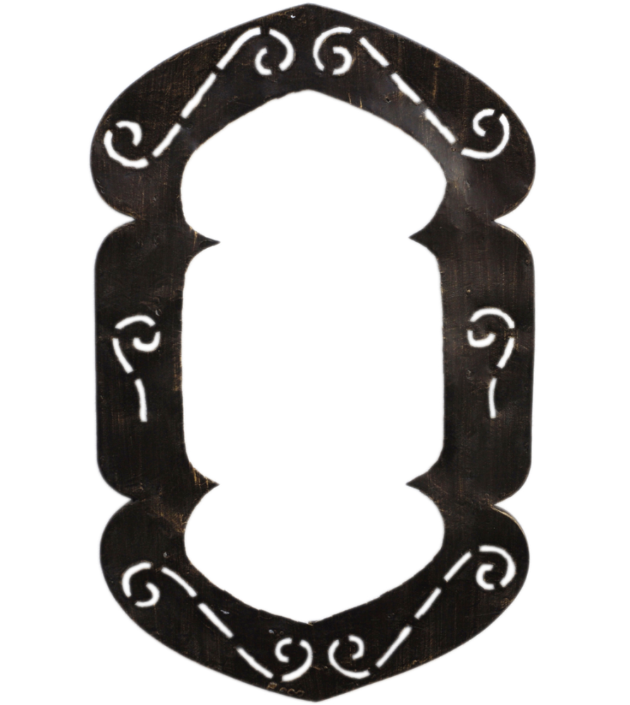 Medium handcrafted Moroccan double ended horseshoe cut out metal mirror frame on a natural white background