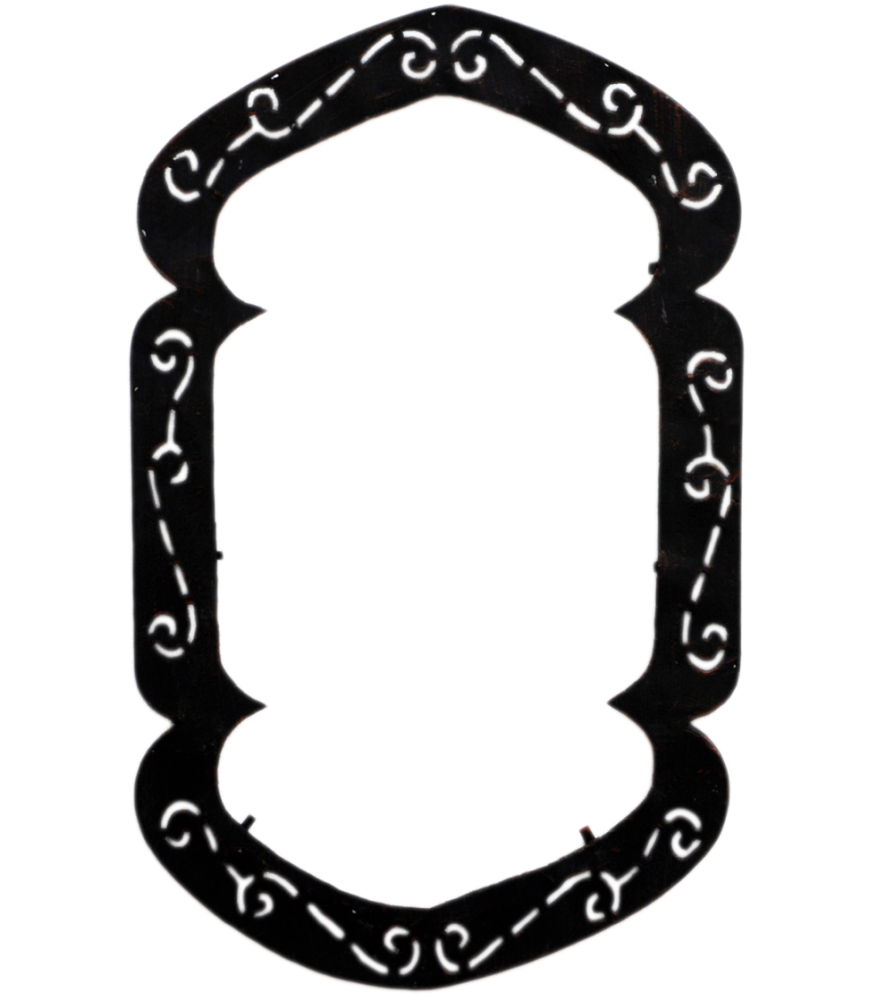Handcrafted large Moroccan double ended horseshoe cut out metal mirror frame on a natural white background