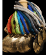 Colori misti di collana Nomad  etnico chic con ciondolo a goccia inciso fatta a mano da seta sabra e metallo in stile tribale
