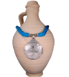 Collier pendentif Nomade fait main de style ethnique chic tribal fabriqué en soie de sabra et métal argenté en turquoise