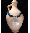 Collier pendentif Nomade fait main de style ethnique chic tribal fabriqué en soie de sabra et métal argenté en bleu pétrole