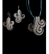 Filigree "Wave" chandelier earrings in 925 natural & oxidised silver combined with matching filigree silver wave pendant