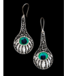 Stunning filigree "Peacock" drop earrings handmade from 925 silver on a black backdrop