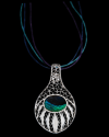 Stunning artisan made filigree "Peacock" pendant necklace handmade from 925 silver on a black backdrop