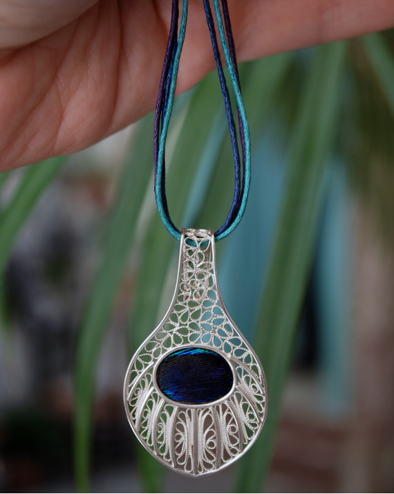 Stunning artisan made filigree"Peacock" pendant necklace handmade from 925 silver