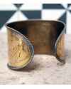 Back view of a hand engraved slip on and off ajustable wide copper cuff bracelet for her