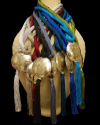 Collar de colgante art déco de colores mixtos hecho de seda de sabra con esfera plateada martillada con borla colgante
