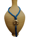 Colgante arte déco con esfera plateada con felquillo con cadena de seda de sabra en turquesa de estilo étnico chic