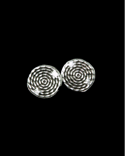 Front view of round "Rope" Stud earrings made from oxidised silver plated zamak @ Andaluchic