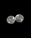 Front view of round "Rope" Stud earrings made from oxidised silver plated zamak @ Andaluchic