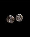 Separated front view of round "Rope" Stud earrings made from oxidised silver plated zamak @ Andaluchic