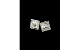 Nickel free hypoallergenic square shaped stud earrings with planet design