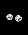 Front view of Andaluchic´s "Spartacus" Studs with a thick belt & cross motif made in oxidised silver plated zamak