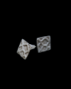 Front and lateral views of Andaluchic´s "Geometric" Stud earrings in oxidised silver plated zamak on a black background