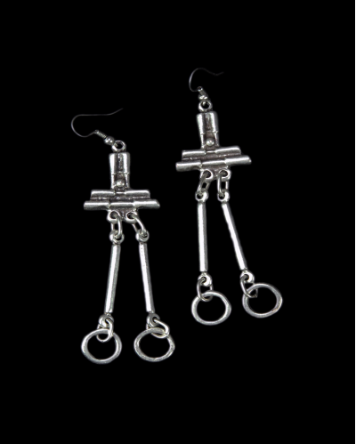 Front view of Andaluchic´s "Zanzibar" tribal drop earrings made of oxidised silver plated zamak shown on a black background