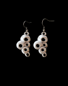 Front view of Andaluchic´s "Bubbles" drop earrings made from oxidised silver plated zamak set on a black background