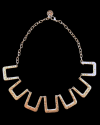 Closer view of Andaluchic´s retro "Troy" necklace, made from antiqued silver plated zamak, a design with strong, feminine lines