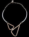 Closer front view of Andaluchic´s modern & yet retro "Assymetric" necklace is made from antiqued silver plated zamak
