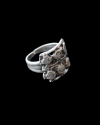 Front right view of Andaluchic´s retro look "Curved Chariot" adjustable ring made from antiqued silver plated zamak