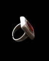 Side view of Andaluchic´s adjustable "Signet" ring in anitqued silver plated zamak inserted with red resin