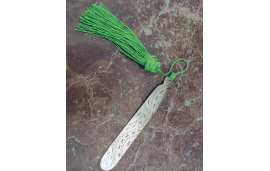 Hand engraved silver bookmark with long tassel in jewel colors