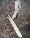 Hand engraved silver bookmark with a long tassel in jewel colors