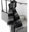 Pashmina scialle in tessuto a righe nero, grigio e argento