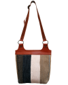 Back view of Andaluchic´s "Bandolero" shoulder bag hand woven in up-cycled cotton in cream & beige tones with tan calf leather