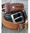 Brown belts and unisex belts in braided leather with silver buckle