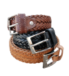 Tan belts handmade in weaved leather with silver buckle