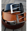 Brown belts in genuine leather with silver buckle