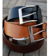 Ceinture marron en cuir véritable avec boucle argentée