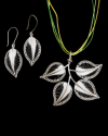 Stunning artisan made "Forever Leaves" filigree silver pendant necklace combined with matching silver filigree earrings