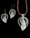 Pendentif filigrane "Coeur de Feuille" double fait main d´argent 925 combiné avec des boucles d´oreilles assortis