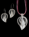 Filigree double "Leaf Heart" pendant necklace handmade in 925 silver combined with matching "leaf heart" filigree earrings