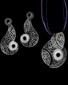 Artisan made filigree "Lucía" pendant necklace handmade in 925 oxidiised and natural silver with matching filigree earrings