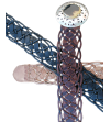 Woven tan color leather wide belt for women with round silver belt buckle