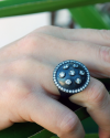 Vintage Style Round Shield Ring in oxidised silver with clear zircons