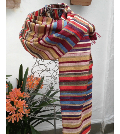 Pashmina shawl handwoven in striped fabric of earthy colors