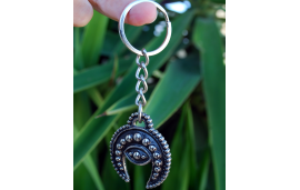 Evil eye and crescent moon silver copper keychain