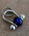 Bird´s eye view of royal blue glass ball keyring on chunky silvered copper an original gift for him or for her
