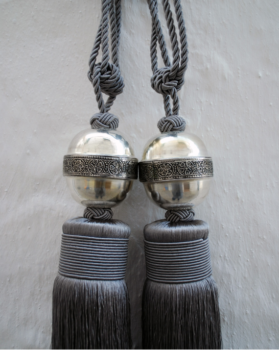 Moroccan décor, wall decor, tassels and drapery pull backs in small