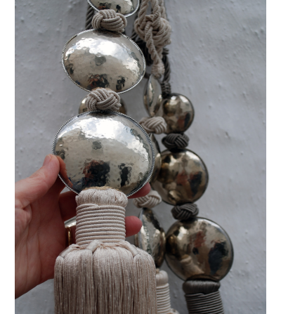 Medium tassels and curtain tie backs with three hammered spheres