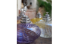 Blown glass oil lamps in jewel colors