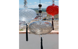 Blown glass sphere with tassel: oriental talisman, witchball, suncatcher