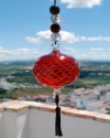 Blown glass sphere with tassel: oriental talisman, witchball, suncatcher