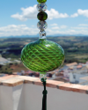 Blown glass sphere with tassel: oriental talisman, witchball, suncatcher